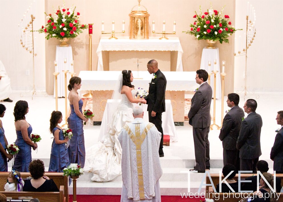 Bride and groom at the altar inside Texarkana Convention Center wedding venue in Texarkana.
