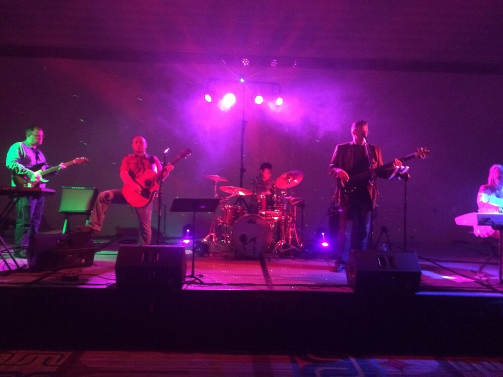 Band playing music on a stage